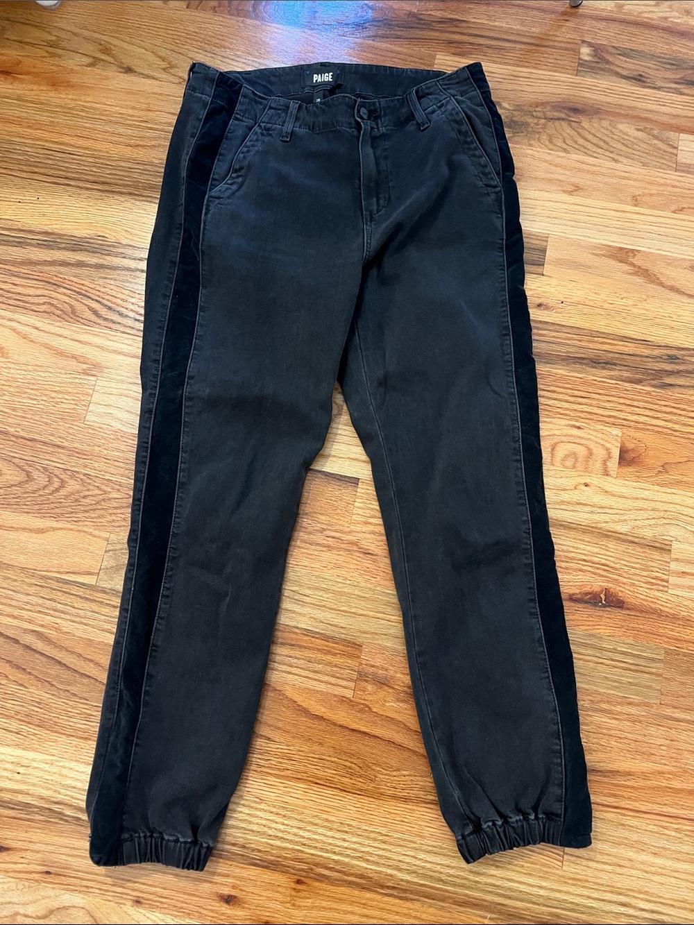 PAIGE Black Jeans with Velvet Side Stripes